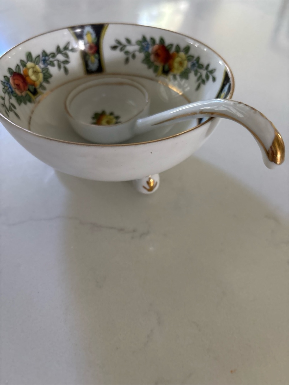 Noritake White Porcelain Serving Bowl and Ladle with Floral Trim - Picture 4 of 16